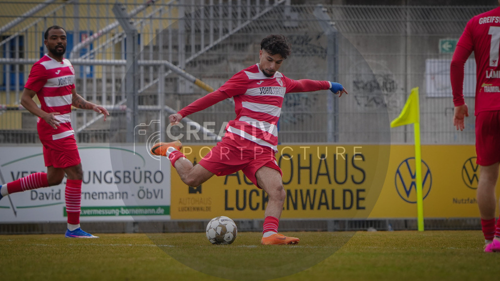 Fußball, Herren, Saison 2025/2026, Regionalliga Nordost, 26. Spieltag, FSV 63 Luckenwalde vs. Greifswalder FC, Samstag 14.03.2026, Werner-Seelenbinder-Stadion Luckenwalde, | Fußball, Herren, Saison 2025/2026, Regionalliga Nordost, 26. Spieltag, FSV 63 Luckenwalde vs. Greifswalder FC, Samstag 14.03.2026, Werner-Seelenbinder-Stadion Luckenwalde, Im Bild: Osman Atilgan (Greifswald) - Realisiert mit Pictrs.com