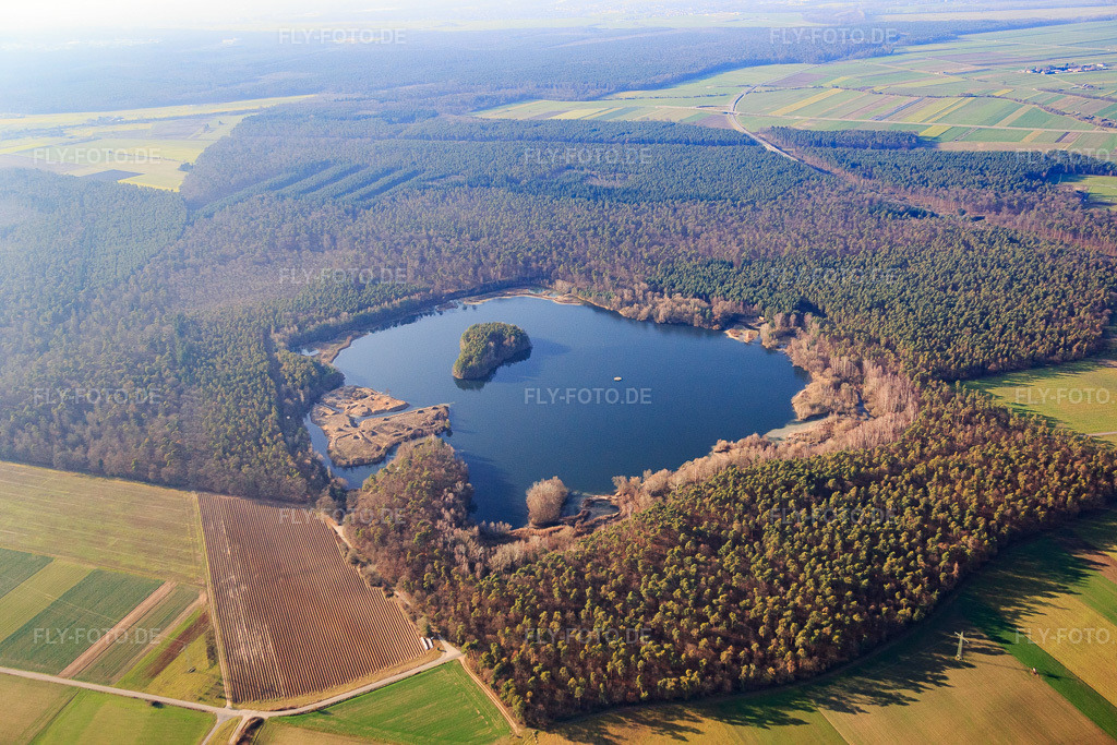 Luftbild: See Kohlplattenschlag im Wald im Ortsteil Graben in Graben-Neudorf im Bundesland Baden-Württemberg in Deutschland. Foto: IMG_085334.jpg vom 19.12.2015 durch Werner Riehm/FLY-FOTO.de