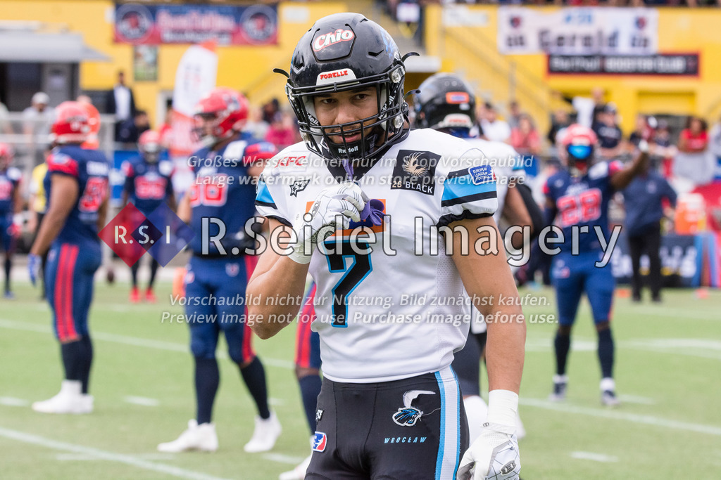 American Football, Saison 2022, European League of Football (ELF), Hamburg Sea Devils - Panthers Wroclaw, Stadion Hoheluft (Hamburg), 28.08.2022, 13. Gameweek | Idriss Ramky (#7, Panthers, WR)