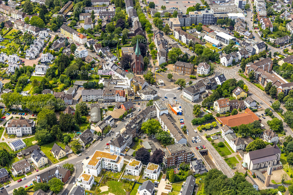 Muelheim240702712 | Luftbild, Stadtzentrum Heißen mit Kreisverkehr, Heißen-Kirche, Heißen - Mitte, Mülheim an der Ruhr, Ruhrgebiet, Nordrhein-Westfalen, Deutschland