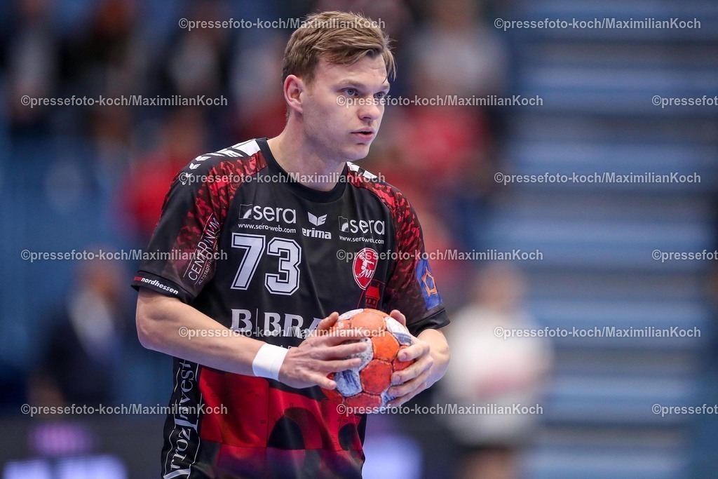 Gum25032501032 | 25.03.2025, Handball, European League - Play-Offs, VfL Gummersbach - MT Melsungen, Schwalbe-Arena: Timo Kastening (MT Melsungen #73) 