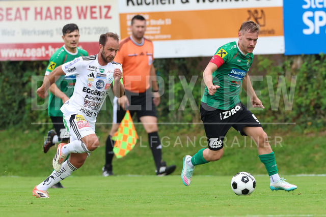 Friendly Match: SC Weiz vs TSV Hartberg in Weiz | Weiz, AUSTRIA, 01.JUL.26 - SOCCER - ADMIRAL Bundesliga, SC Weiz vs TSV Hartberg, test match. The image shows Tobias Kainz (Hartberg) and Philipp Schellnegger (SC Weiz).