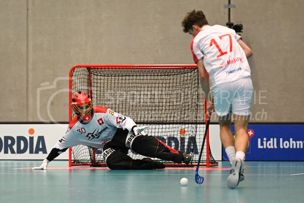 Switzerland B U19 vs Switzerland U19 - 4. February 2024 | Switzerland B U19 vs Switzerland U19
U19 Men International Matches in Switzerland
GoEasy Arena, Siggenthal Station
Switzerland goalie #30 Ilja Brunner.
Credit: Markus Aeschimann | <a href="https://www.markus-aeschimann.ch">Sportfotografie Markus Aeschimann</a> | <a href="https://www.instagram.com/sportfotografie.aeschimann">@sportfotografie.aeschimann</a> - Realisiert mit Pictrs.com