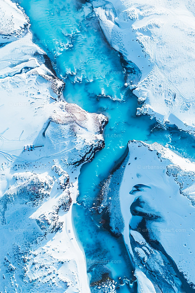 Birdview River Surrounded By Snow Covered Mountains  | An awe-inspiring aerial view of a winding river, encircled by towering snow-capped mountains. This majestic scene captures the raw beauty of untouched nature, ideal for bringing a touch of winter's serenity and grandeur to your home decor. - Realisiert mit Pictrs.com