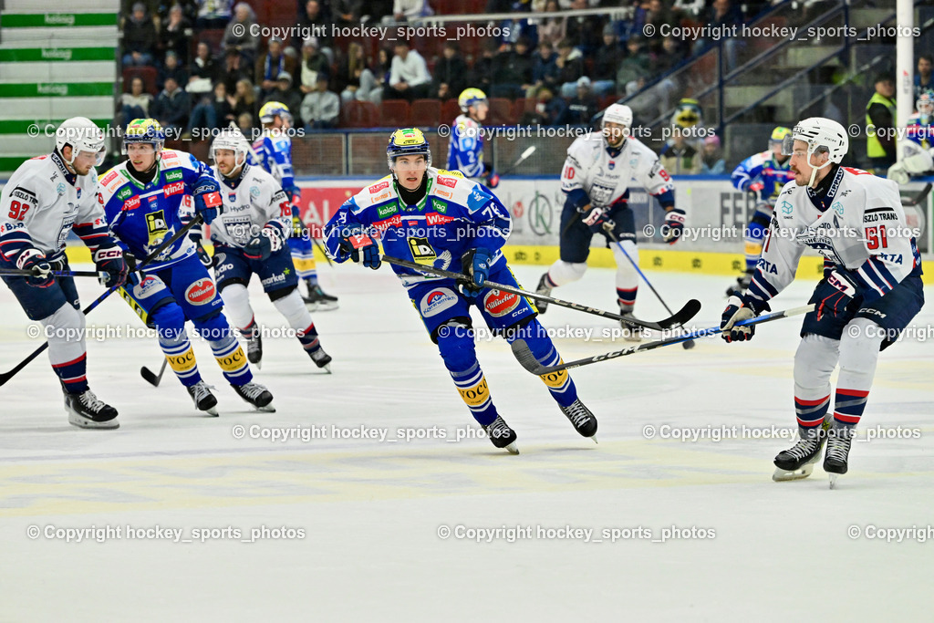 EC IDM Wärmepumpen VSV vs. Hydro Fehervar | #51 Timothy Campbell Hydro Fehervar, #78 Felix Maxa EC VSV, #92 Anze Kuralt Hydro Fehervar, EC IDM Wärmepumpen VSV vs. Hydro Fehervar, EC IDM WÄRMEPUMPEN VSV vs. Hydro Fehervar AV19 am 05.10.2025 in Villach (Stadthalle Villach), Austria, (Photo by Bernd Stefan)