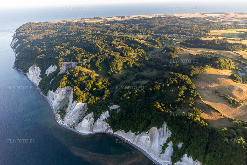 Vue aérienne: Zones forestières de Møns Klint sur la côte escarpée de la mer Baltique à Borre dans le département Sjaelland, Danemark. Photo: IMG_108671.jpg prise le 04/07/2018 par Werner Riehm/FLY-FOTO.euRésolution de l'original: 5472 x 3648 px