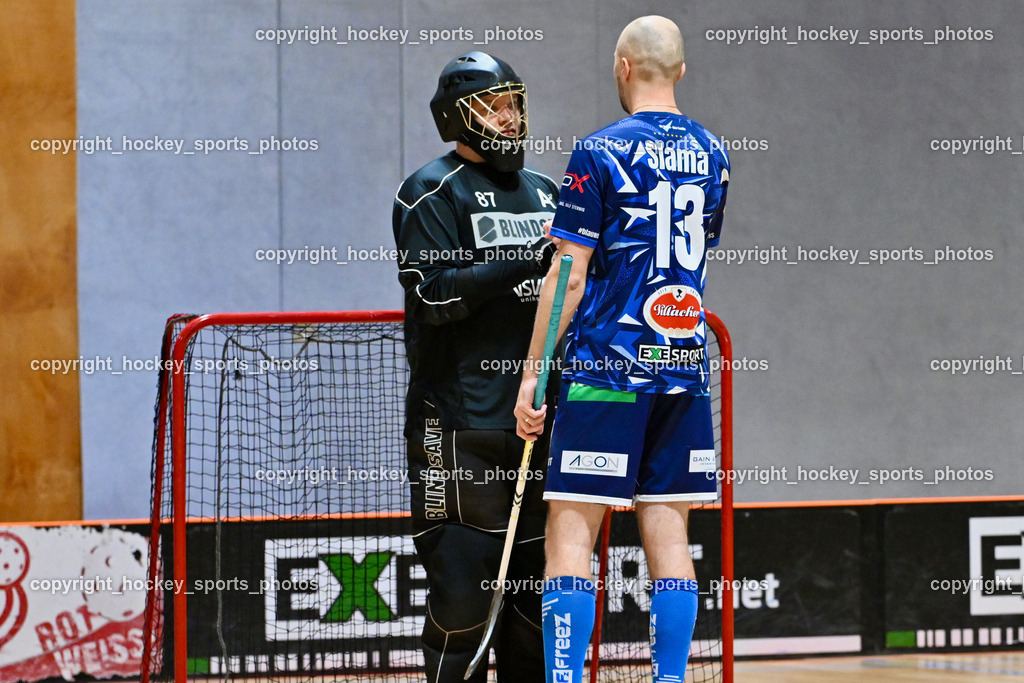 KAC Floorball vs. VSV Unihockey | #87 Timmo Taurer VSV Unihockey, #13 Jan Sláma VSV Unihockey, KAC Floorball vs. VSV Unihockey, KAC Floorball vs. VSV Unihockey am 21.03.2026 in Klagenfurt (Ballspielhalle Waidmannsdorf), Austria, (Photo by Bernd Stefan)