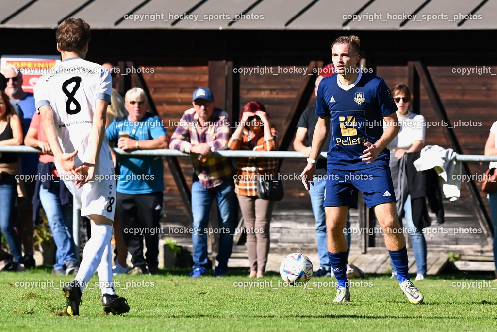ATUS Velden vs. ASKÖ Köttmannsdorf 7.10.2023 | #8 Daniel Perkounig Köttmannsdorf, #99 Luca Alexander Pollanz ATUS Velden, ATUS Velden vs. ASKÖ Köttmannsdorf 7.10.2023, ATUS Velden vs. ASKÖ Köttmannsdorf am 07.10.2023 in Velden (Wald Arena Velden), Austria, (Photo by Bernd Stefan)