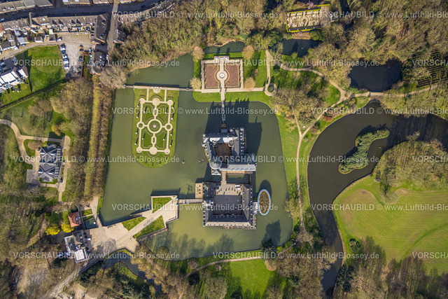 Isselburg240314113 | Luftbild, Schloss Wasserburg Anholt mit Schlosspark und Barockgarten, Restaurant Wasserpavillon, Senkrechtaufnahme, Anholt, Isselburg, Nordrhein-Westfalen, Deutschland