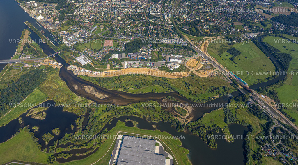 Wesel240805430Lippemuendung300dpi | Luftbild, Lipperenaturierung, Lippemündung in den Rhein, B58n Südumgehung, Lippeverlauf, Fluss Lippe, Lippeverband, , Wesel, Ruhrgebiet, Nordrhein-Westfalen, Deutschland