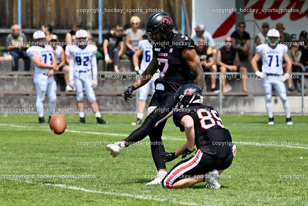 Carinthian Lions vs. Cineplexx Blue Devils | #7 Monai Simon Carinthian Lion, #89 Fantic Philip Carinthian Lion, Carinthian Lions vs. Cineplexx Blue Devils, Carinthian Lions vs. Cineplexx Blue Devils am 09.06.2025 in Klagenfurt (ASV Sportplatz), Austria, (Photo by Bernd Stefan)