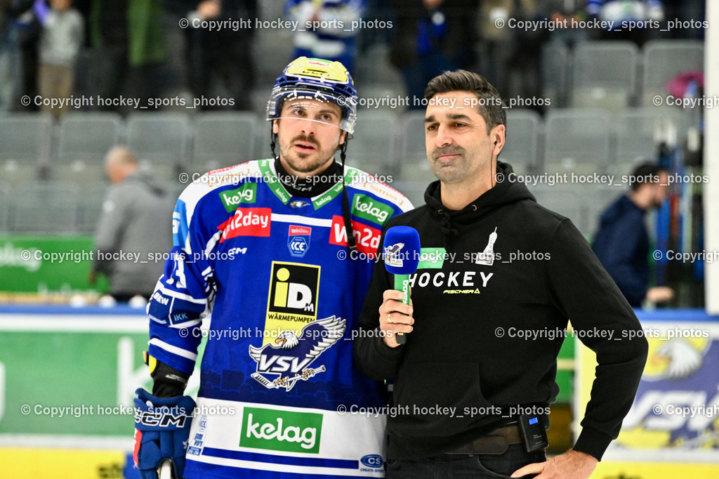 EC IDM Wärmepumpen VSV vs. FTC-TELEKOM JÉGKORONG | #13 Adam Helewka EC VSV, Gert Prohaska, EC IDM Wärmepumpen VSV vs. FTC-TELEKOM JÉGKORONG, EC IDM Wärmepumpen VSV vs. FTC-TELEKOM JÉGKORONG am 19.10.2025 in Villach (Stadthalle Villach), Austria, (Photo by Bernd Stefan)