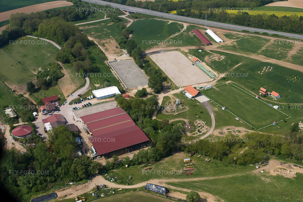 Aerial view: Haras de la Née in Neewiller-près-Lauterbourg in the state Bas-Rhin, France.Photo: IMG_18144.jpg taken on 05/03/2009 by Werner Riehm/FLY-FOTO.comResolution of the original: 4272 x 2848 px