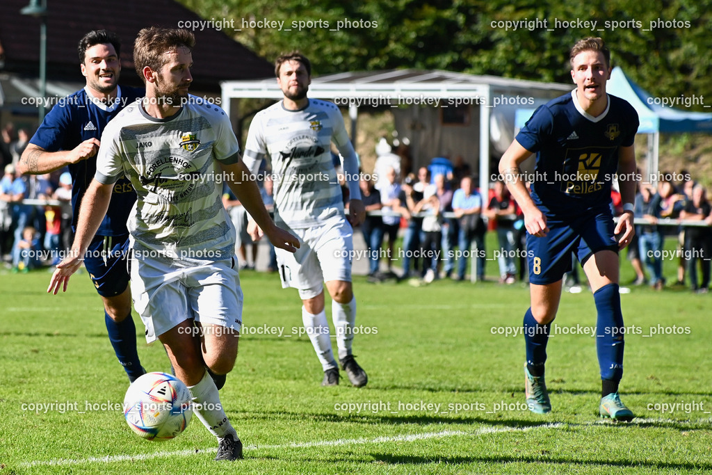 ATUS Velden vs. ASKÖ Köttmannsdorf 7.10.2023 | #3 Fabian Janschitz Köttmannsdorf, #5 Roland Putsche ATUS Velden, #8 Fabian Kopeinig ATUS Velden, ATUS Velden vs. ASKÖ Köttmannsdorf 7.10.2023, ATUS Velden vs. ASKÖ Köttmannsdorf am 07.10.2023 in Velden (Wald Arena Velden), Austria, (Photo by Bernd Stefan)