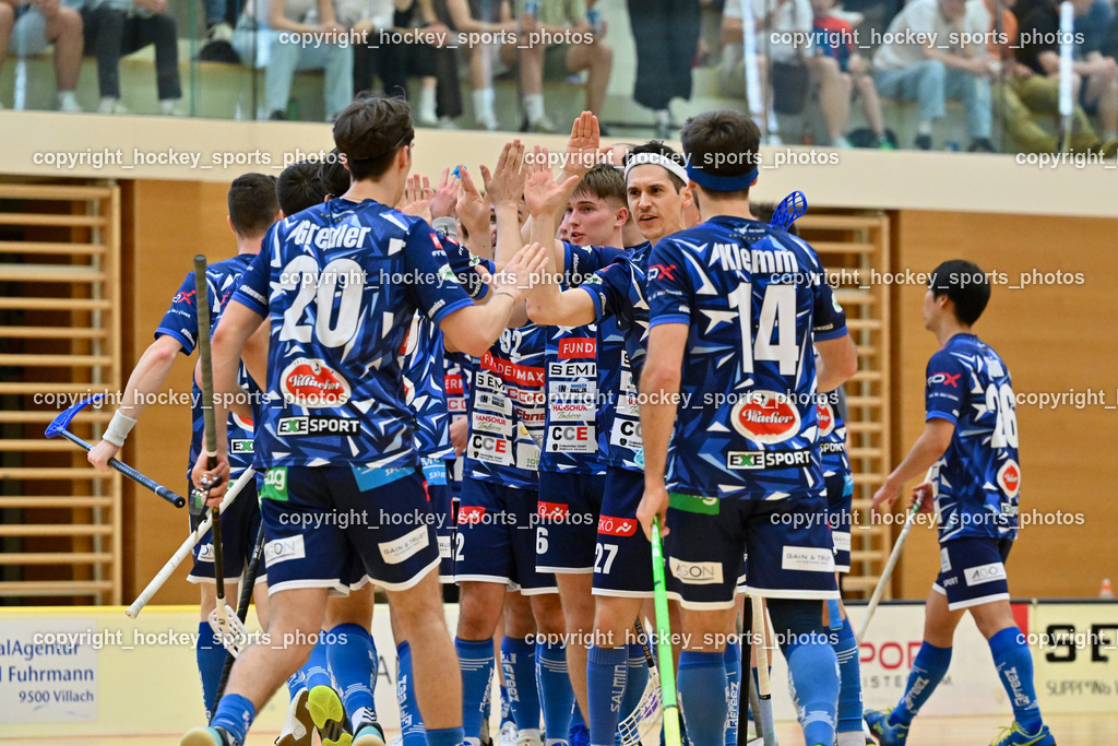 VSV Unihockey vs. Wiener Floorballferein 6.4.2024 | Jubel VSV Unihockey, VSV Unihockey vs. Wiener Floorballferein 6.4.2024, VSV Unihockey vs. Wiener Floorballferein  am 06.04.2024 in Villach (Ballspielhalle St. Martin), Austria, (Photo by Bernd Stefan)