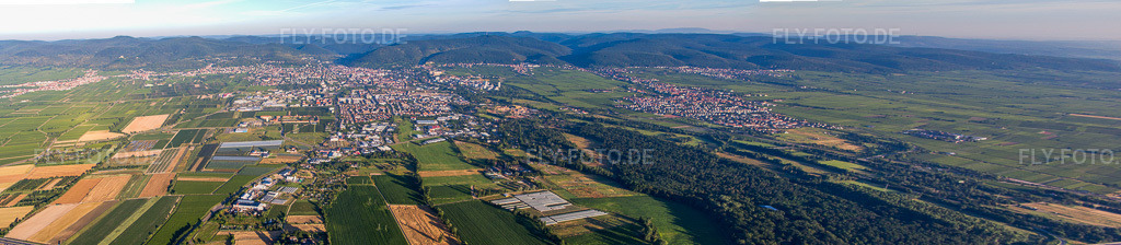 Luftbild: Stadtansicht aus Westen in Neustadt an der Weinstraße im Bundesland Rheinland-Pfalz in Deutschland. Foto: IMG_091640-Bearbeitet.jpg vom 10.07.2016 durch Werner Riehm/FLY-FOTO.deAuflösung des Originals: 16355 x 3578 px