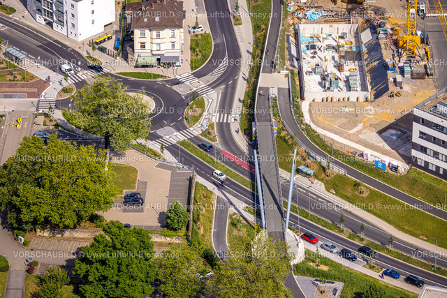 Witten230701226 | Luftbild, Baustelle Kreisel an der Pferdebachstraße mit neuer Radwegbrücke Rheinischer Esel, Sonnenschein, Witten, Ruhrgebiet, Nordrhein-Westfalen, Deutschland