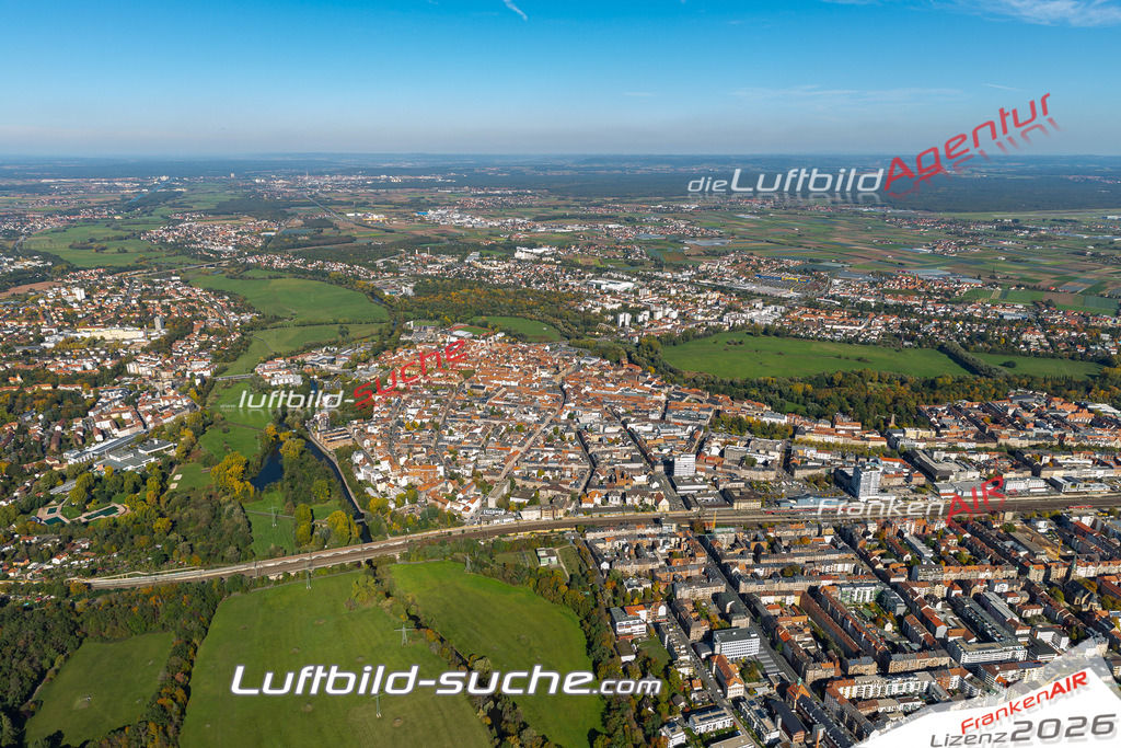 aktuelles Luftbild von  Fuerth - Luftaufnahme wurde 2019 von https://frankenair.de mittels Flugzeug (keine Drohne) erstellt.