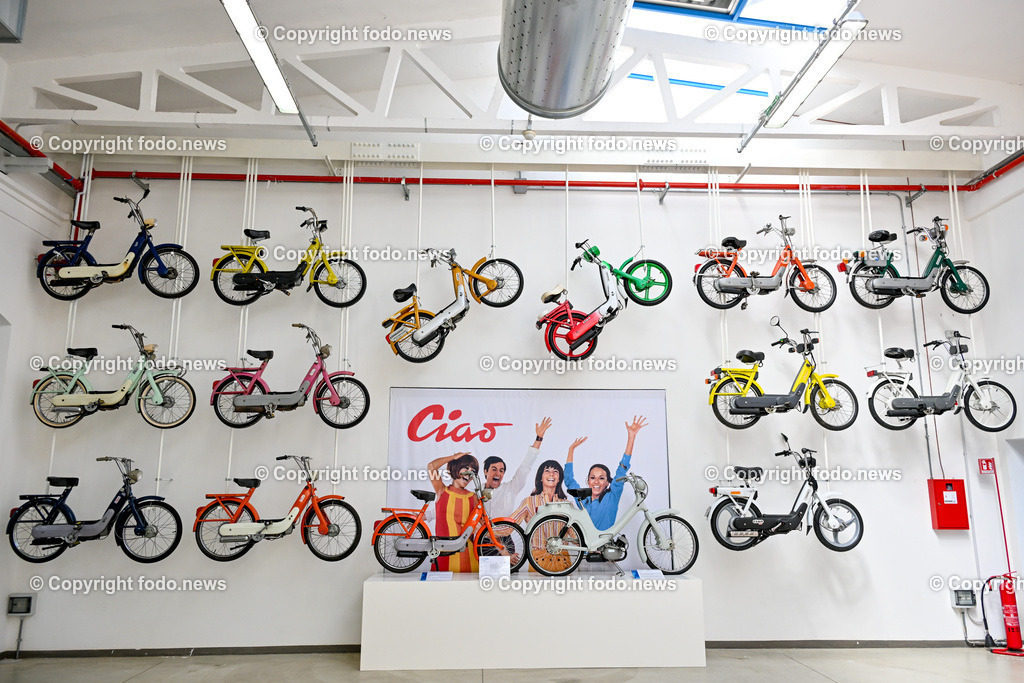 Italien_ Toskana_ Provinz Pisa_ Pontedera_ Vespa_ 29.05.2024-86 | 29.05.2024, Italien, ITA, Toskana, Pontedera im Bild Piaggio, Vespa, Museum

Piaggio ist ein italienischer Fahrzeughersteller mit Sitz in Pontedera. Das Unternehmen produziert verschiedene Mofas und Motorroller, unter anderem die Vespa, das Lastendreirad Ape sowie den Kleintransporter Porter. Zum Konzern gehören auch die Motorradmarken Aprilia, Derbi, Gilera, Laverda und Moto Guzzi. 
Quelle: Wikipedia