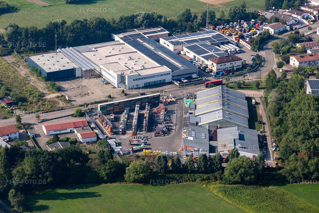 Luftbild: Union Bauzentrum Hornbach Kandel im Ortsteil Minderslachen in Kandel im Bundesland Rheinland-Pfalz in Deutschland. Foto: IMG_117286.jpg vom 25.08.2019 durch Werner Riehm/FLY-FOTO.de