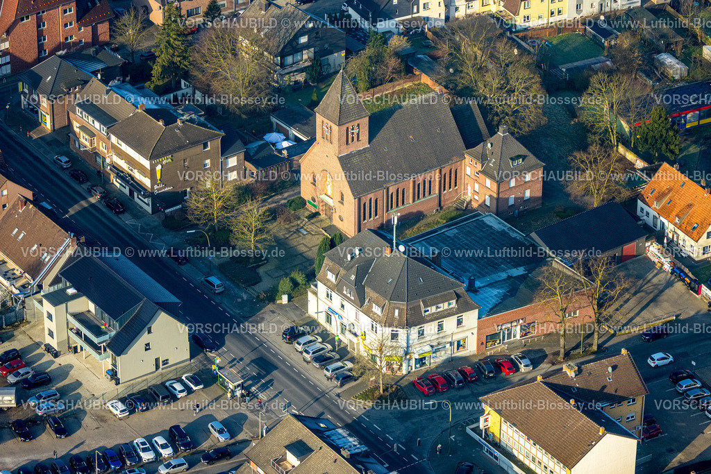 Hamm250201088Bockum-Hoevel | Luftbild, römisch-katholische Herz-Jesu-Kirche an der Hammer Straße, Bockum-Hövel, Hamm, Ruhrgebiet, Nordrhein-Westfalen, Deutschland