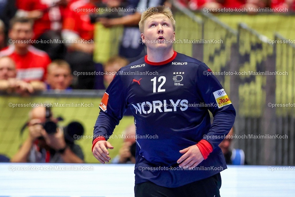 EHF16012602159 | 16.01.2026, Handball, Men's EHF EURO 2026, Dänemark - Nordmazedonien, Jyske Bank Boxen in Herning, Dänemark, Preliminary Round:  Emil Nielsen (Denmark #12)