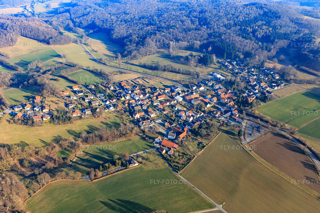 Luftbild: Ortsansicht von Westen im Ortsteil Lützelbach in Modautal im Bundesland Hessen in Deutschland. Foto: IMG_096620.jpg vom 14.02.2017 durch Werner Riehm/FLY-FOTO.de