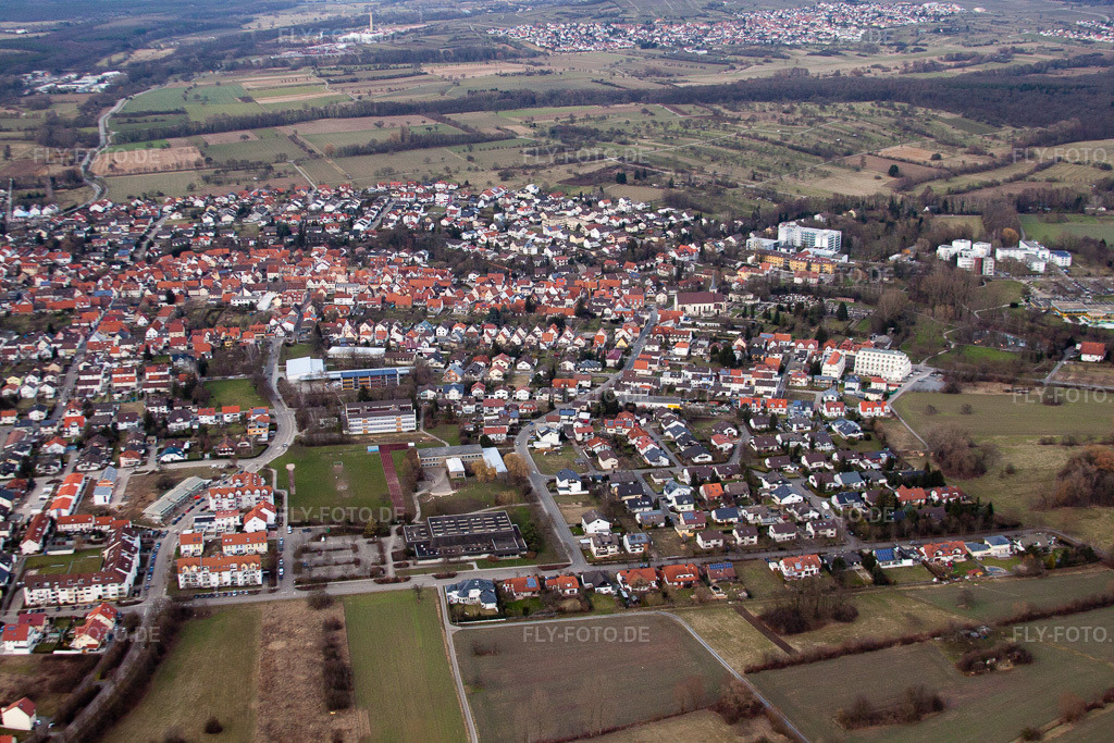 Luftbild: Schönbornhalle im Ortsteil Bad Mingolsheim in Bad Schönborn im Bundesland Baden-Württemberg in Deutschland. Foto: IMG_24723.jpg vom 27.02.2010 durch Werner Riehm/FLY-FOTO.de