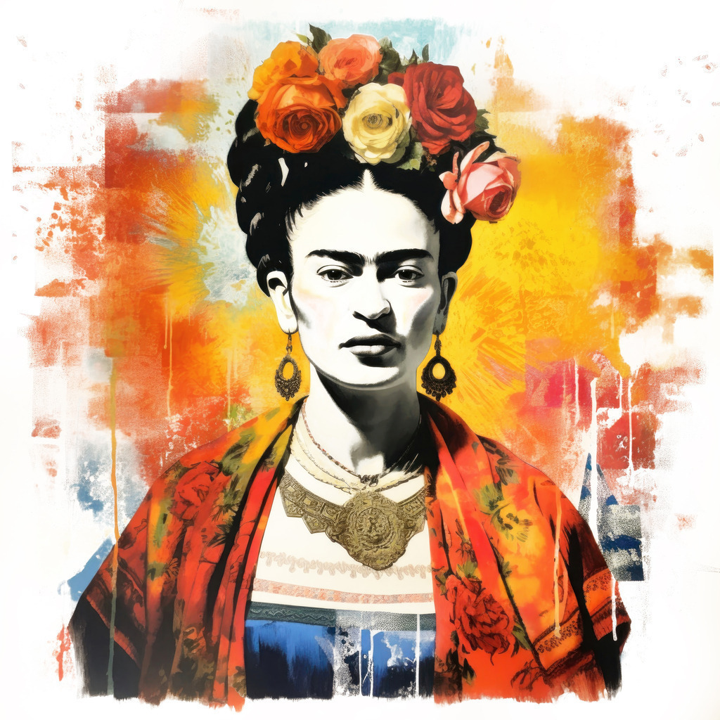 2311002 - Frida Kahlo Pop Art Portrait | Moderne Wandbilder auf Leinwand, Acylglas, Alu-Dibond oder als Poster. Tauchen Sie ein in die Welt KI-generierter Kunstwerke - entdecken Sie hochwertige Kunstdrucke unserer Gemälde, Illustrationen und fotorealistischen Motive.