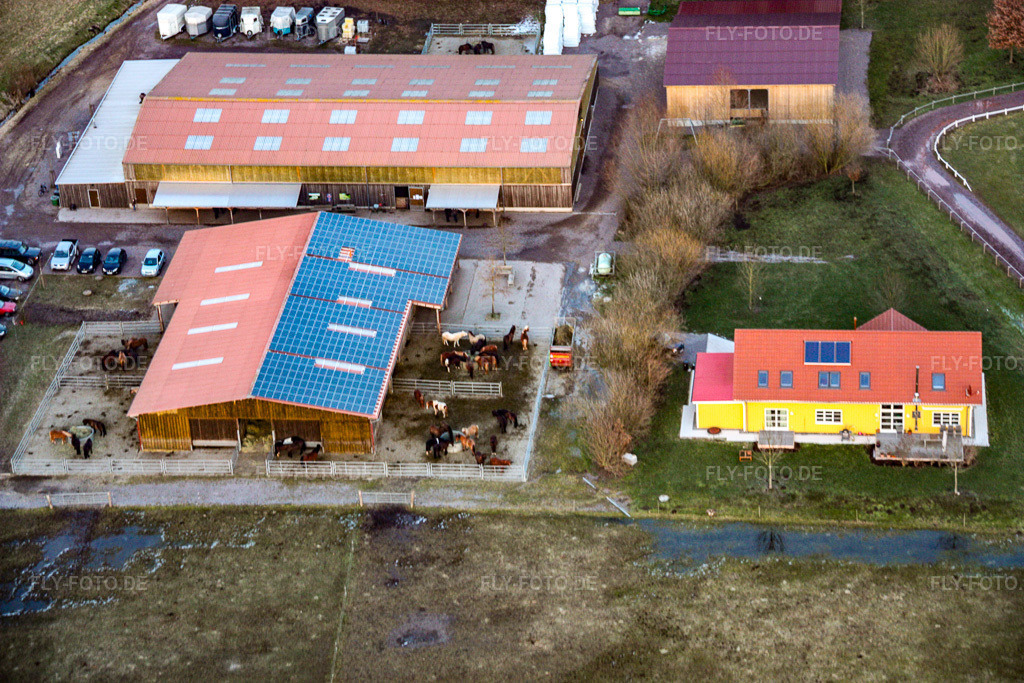 Luftbild: Freckenfeld, Islandpferdegestüt Bienwald in Freckenfeld im Bundesland Rheinland-Pfalz in Deutschland. Foto: IMG_17129.jpg vom 19.02.2009 durch Werner Riehm/FLY-FOTO.de