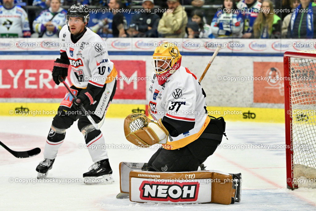 EC IDM Wärmepumpen VSV vs. Pioneers Vorarlberg | #31 David Madlener Pioneers Vorarlberg,  #10 Roni Allen Pioneers Vorarlberg, EC IDM Wärmepumpen VSV vs. Pioneers Vorarlberg, EC IDM WÄRMEPUMPEN VSV vs. Pioneers Vorarlberg am 03.10.2025 in Villach (Stadthalle Villach), Austria, (Photo by Bernd Stefan)