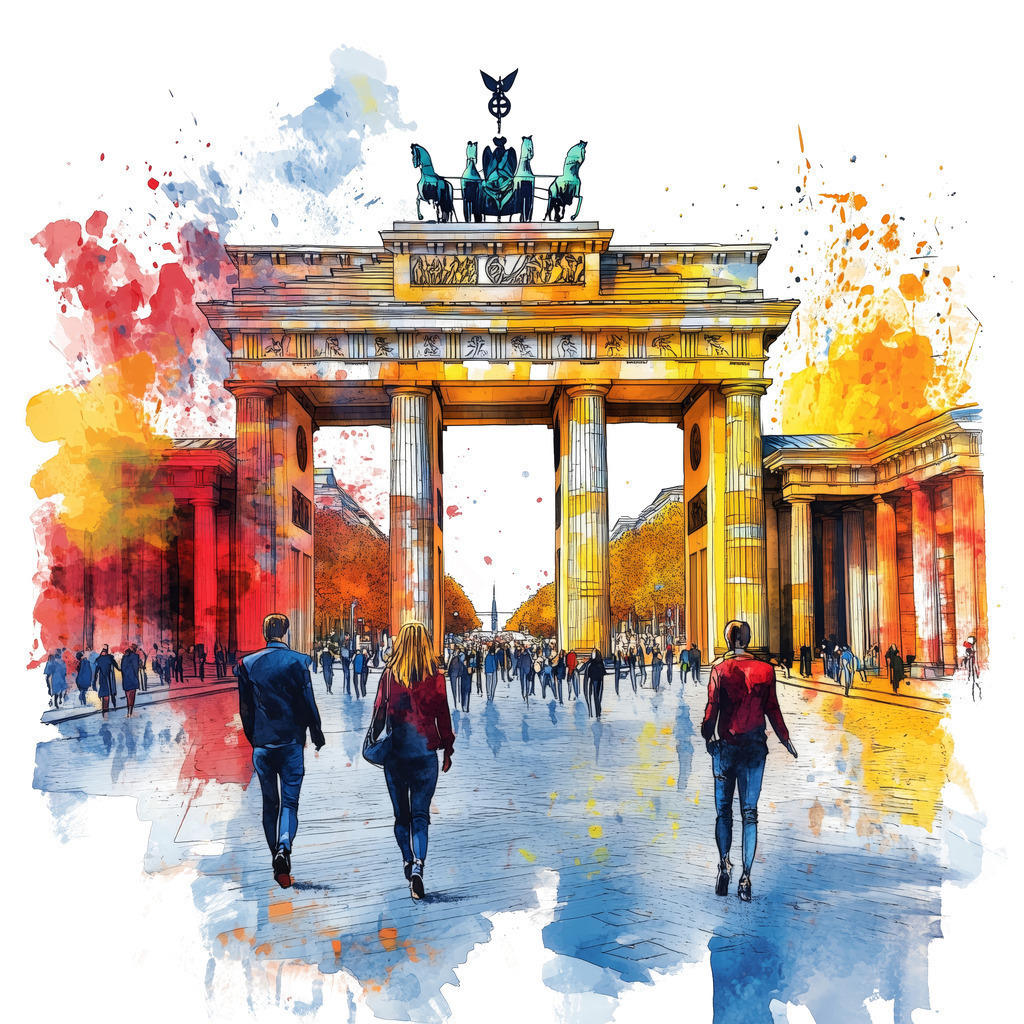 2501009 - Brandenburger Tor | Bestellen Sie dieses Berlin Motiv im Stil einer Aquarell Illustration als Wandbild z.B. auf Leinwand , hinter Acrylglas oder als Poster.