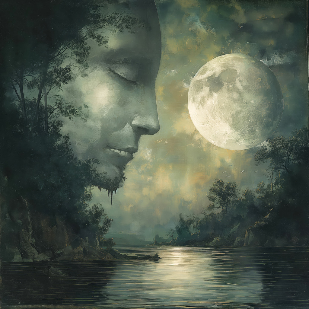 2406005 - Folge dem Mond | Ein mystisches fantasievolles Bild im Stil eines Gemäldes.