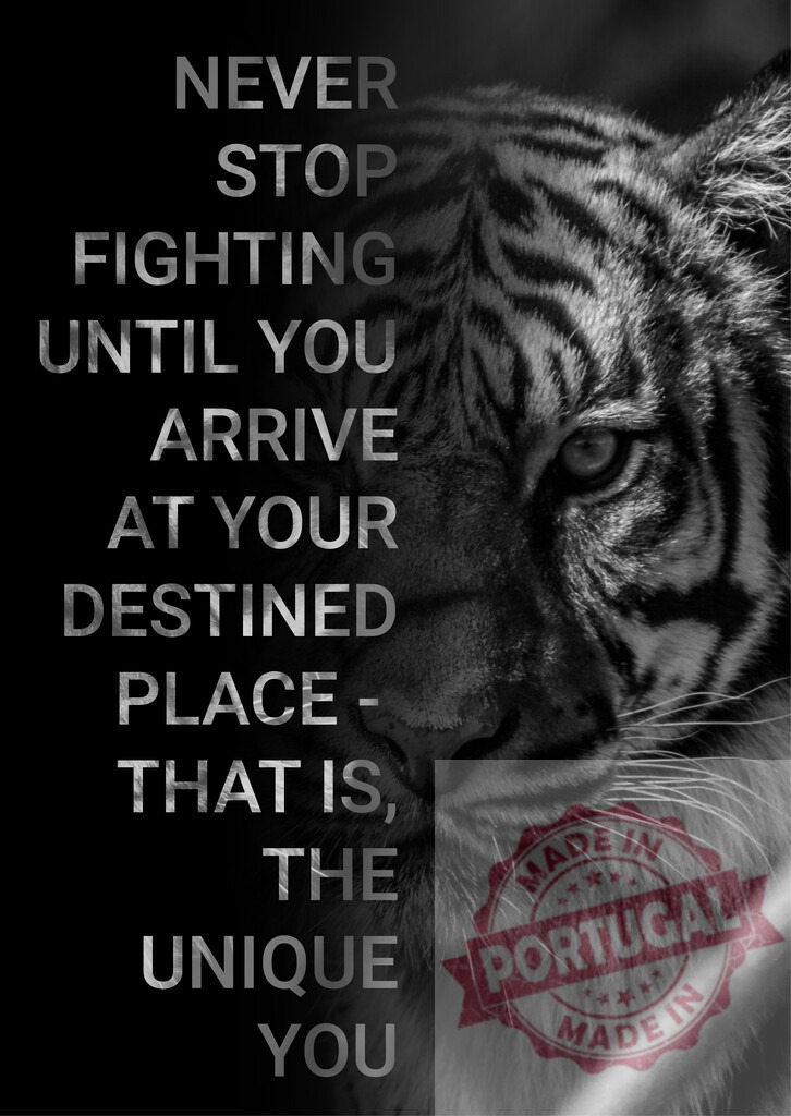 Tiger face with A. P. J. Abdul Kalam motivation quote on perseverance. T-Shirt design | Tiger face and inspirational quote about fighting until reaching your destined unique self - Realisiert mit Pictrs.com