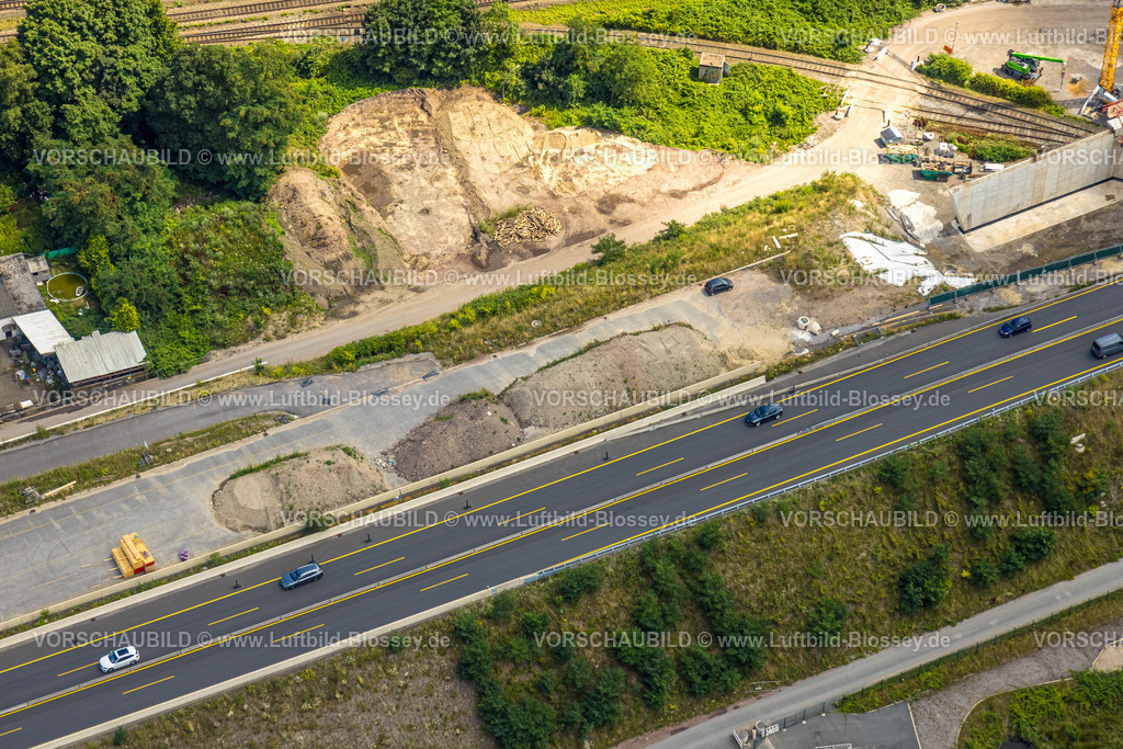Herne250702945A43 | Luftbild, Großbaustelle Autobahnkreuz Herne mit Tunnelbau, Autobahn A43 zwischen Recklinghausen Emscher- und Rhein-Herne-Kanal Überführung und Abfahrt Bochum Riehmke , Autobahn A42, Baukau-West, Herne, Ruhrgebiet, Nordrhein-Westfalen, Deutschland