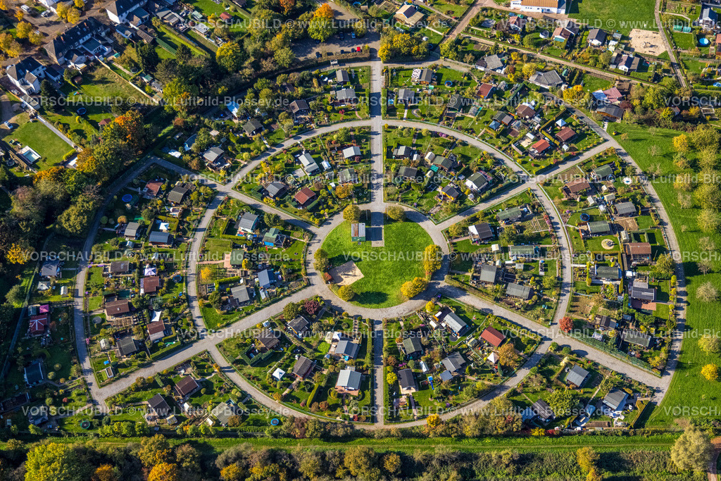 Kamp-Lintfort221004321 | Luftbild, Gartenverein zur Sonnenblume, kreisrunder Kleingartenverein, Rossenray, Kamp-Lintfort, Niederrhein, Ruhrgebiet, Nordrhein-Westfalen, Deutschland