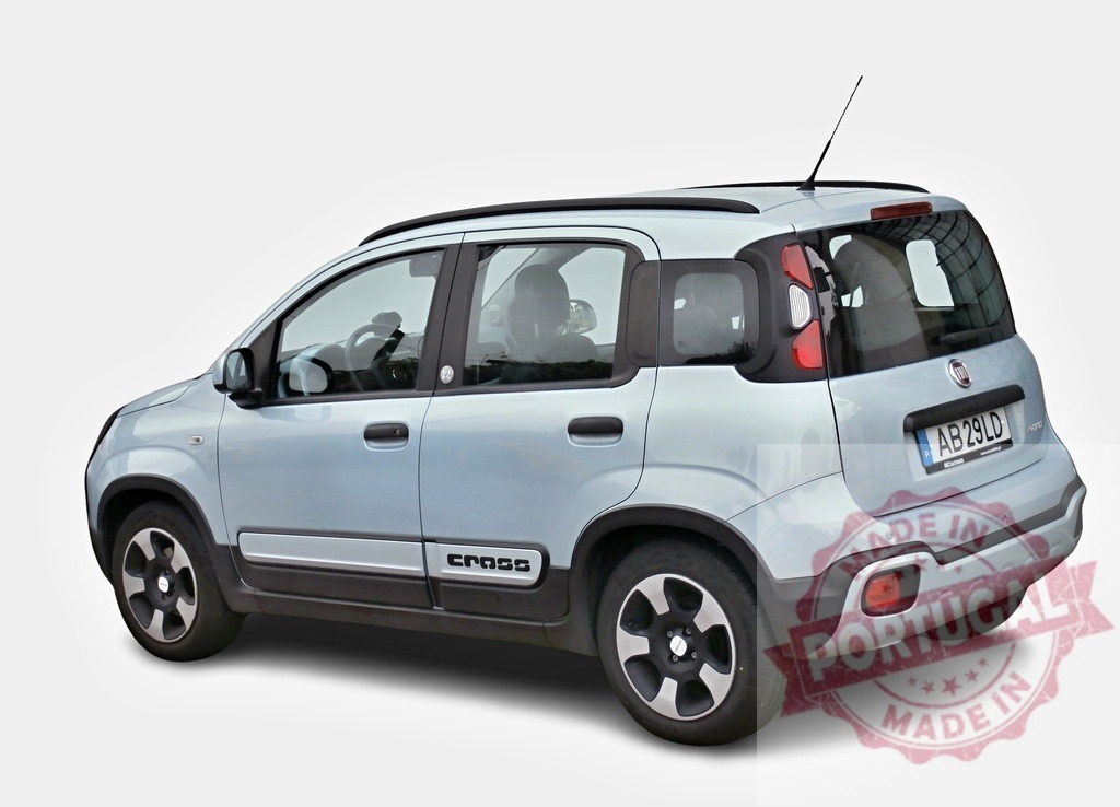 Fiat Panda Cross showing its rear on white background | Modern compact crossover Fiat Panda Cross posing in studio on white background - Realized with Pictrs.com