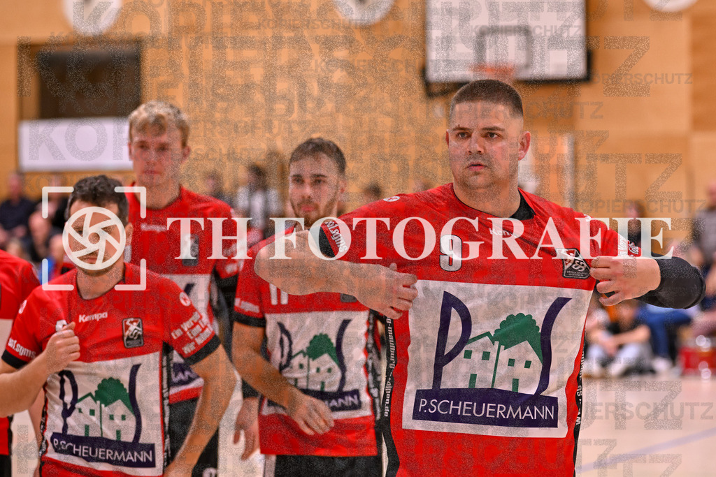 GER, SG Maulburg/Steinen - HSG Dreiland, Handball, Landesliga Suedbaden, 4. Spieltag, Saison 2024/2025, 12.10.2024 | Cornelius Stoerk (SG Maulburg/Steinen, #05), Soeren Ohlsen (SG Maulburg/Steinen, #95), Marcel Janus (SG Maulburg/Steinen, #11), Tim Lindner (SG Maulburg/Steinen, #09)GER, SG Maulburg/Steinen - HSG Dreiland, Handball, Landesliga Suedbaden, 4. Spieltag, Saison 2024/2025, 12.10.2024Foto: TH Fotografie/Thomas Hess