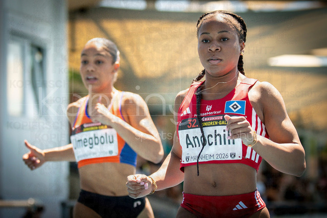Juniorengala 2026; Mannheim, 13.06.2026 | MANNHEIM, GERMANY - JUNE 13, 2026 : Lena Anochili (GER/Hamburger SV) competing in the women’s U20 100m during the Juniorengala 2026 at Michael-Hoffmann-Stadion on June 13, 2026 in Mannheim, Germany.