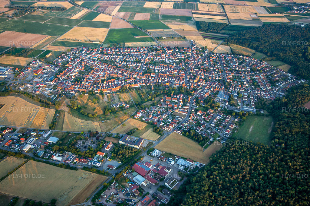 Luftbild: Ortsansicht von Nordwesten in Harthausen im Bundesland Rheinland-Pfalz in Deutschland. Foto: IMG_137250.jpg vom 24.06.2023 durch Werner Riehm/FLY-FOTO.de