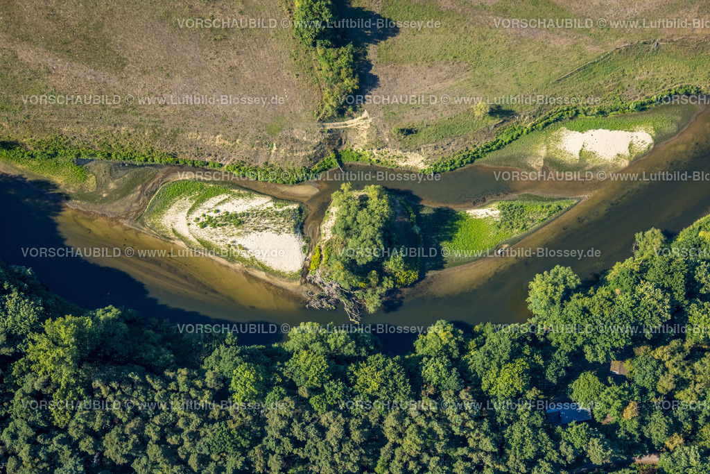 Olfen220805939LippeVogelsang | Luftbild, Fluss Lippe, Sandbänke, NSG Lippeaue, Fluss- und Auenentwicklung der Lippe Vogelsang, Renaturierung, Stadtgrenze Olfen-Datteln, Olfen-Kirchspiel, Olfen, Ruhrgebiet, Nordrhein-Westfalen, Deutschland