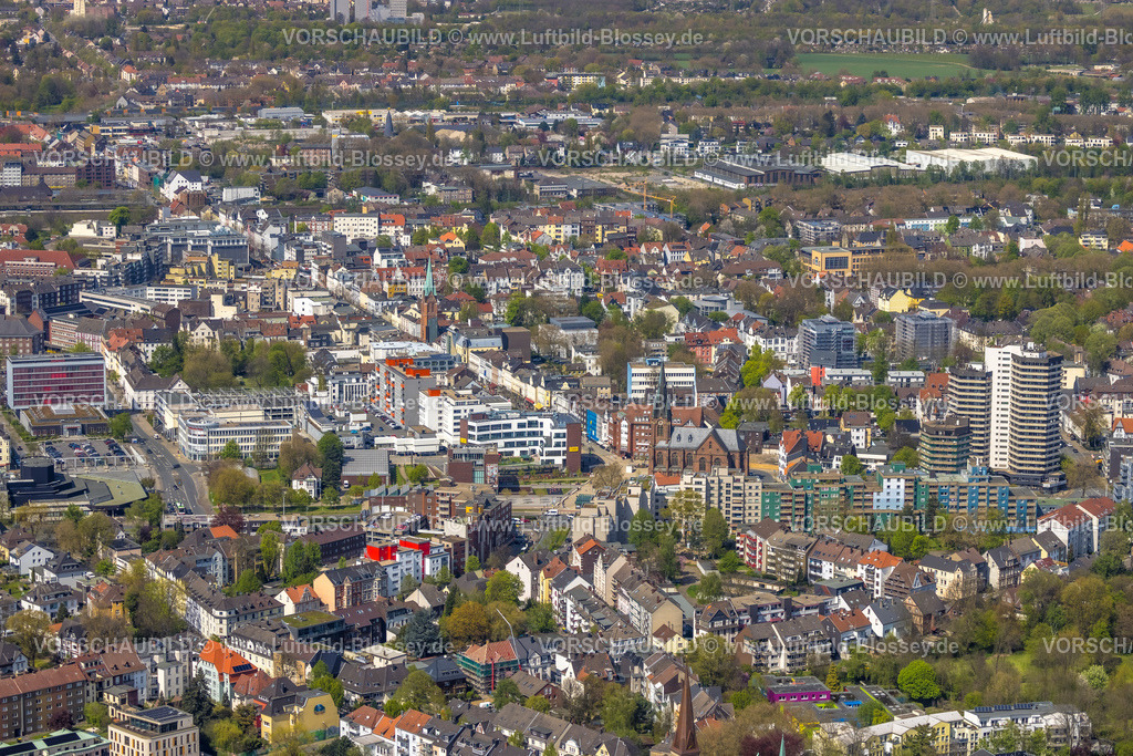 Herne230403263Ost | Luftbild, City Ortsansicht, Bahnhofstraße, Kreuzkirche und Bonifatiuskirche, Europaplatz, Herne-Mitte, Herne, Ruhrgebiet, Nordrhein-Westfalen, Deutschland