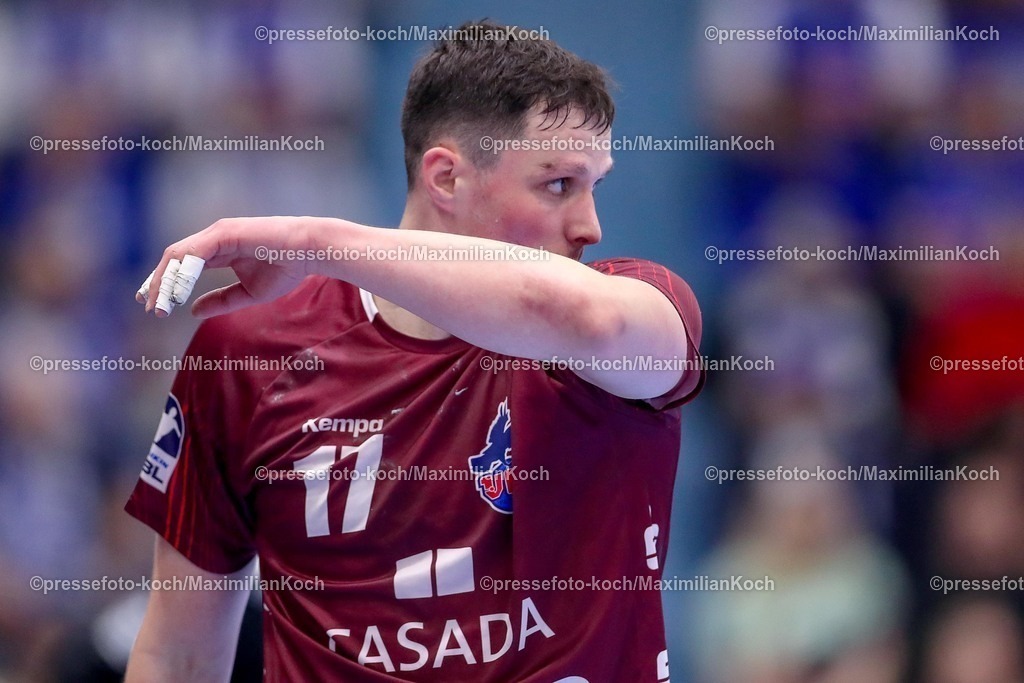 Gum25042501071 | 25.04.2025, Handball, HBL, VfL Gummersbach - 1. VfL Potsdam, Schwalbe-Arena: Jannek Klein (VfL Potsdam #17) enttäuscht enttäuschung 