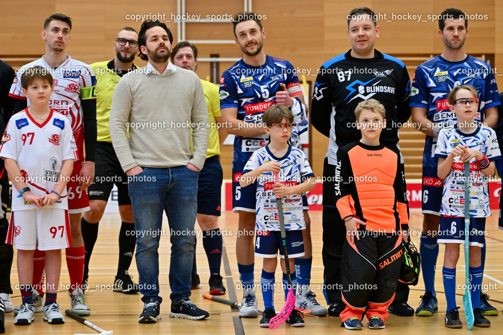 VSV Unihockey vs. KAC Floorball 4.2.2023 | Ehrung Helmut Koloini, #5 Michael Kanduth, #87 Timmo Taurer, #6Timo Schmid