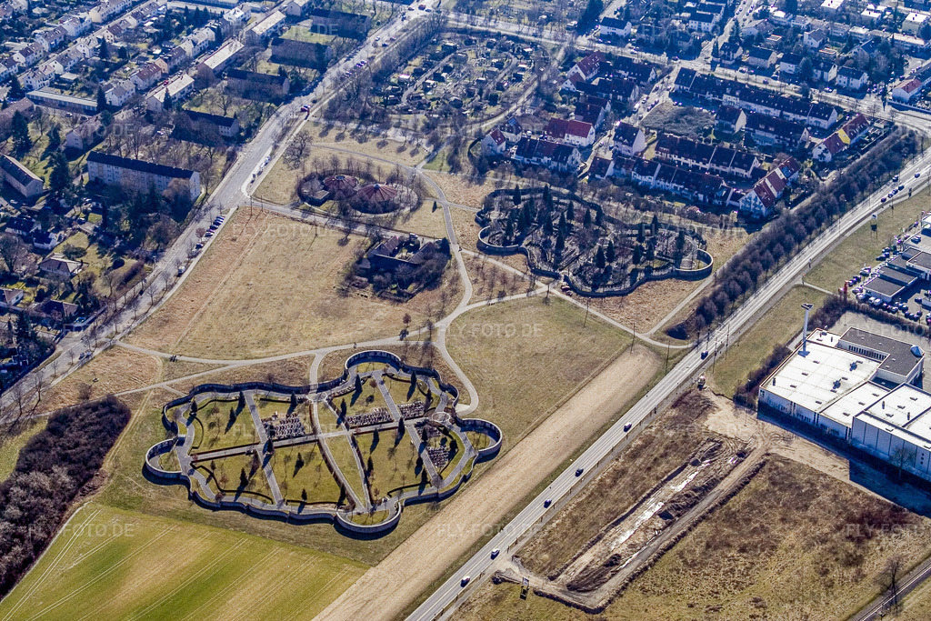 Luftbild: Friedhof Nordwest zwichen Neureut und Knielingen im Ortsteil Nordweststadt in Karlsruhe im Bundesland Baden-Württemberg in Deutschland. Foto: IMG_9390.jpg vom 17.02.2008 durch Werner Riehm/FLY-FOTO.de