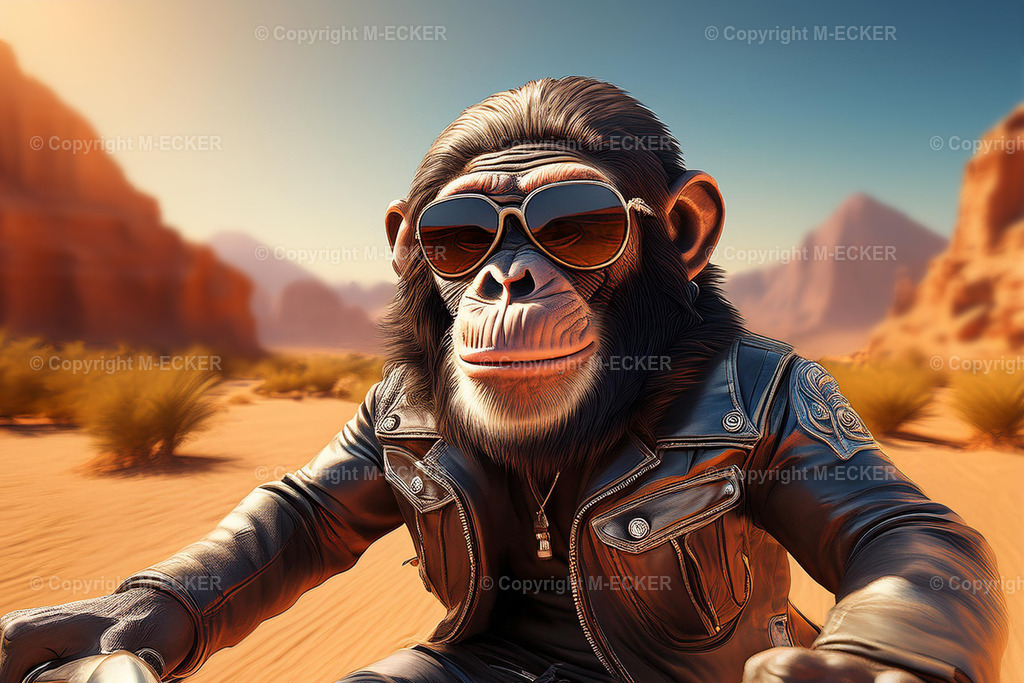 Affe mit Sonnenbrille | Affe mit Sonnenbrille in der Wüste - Realisiert mit Pictrs.com