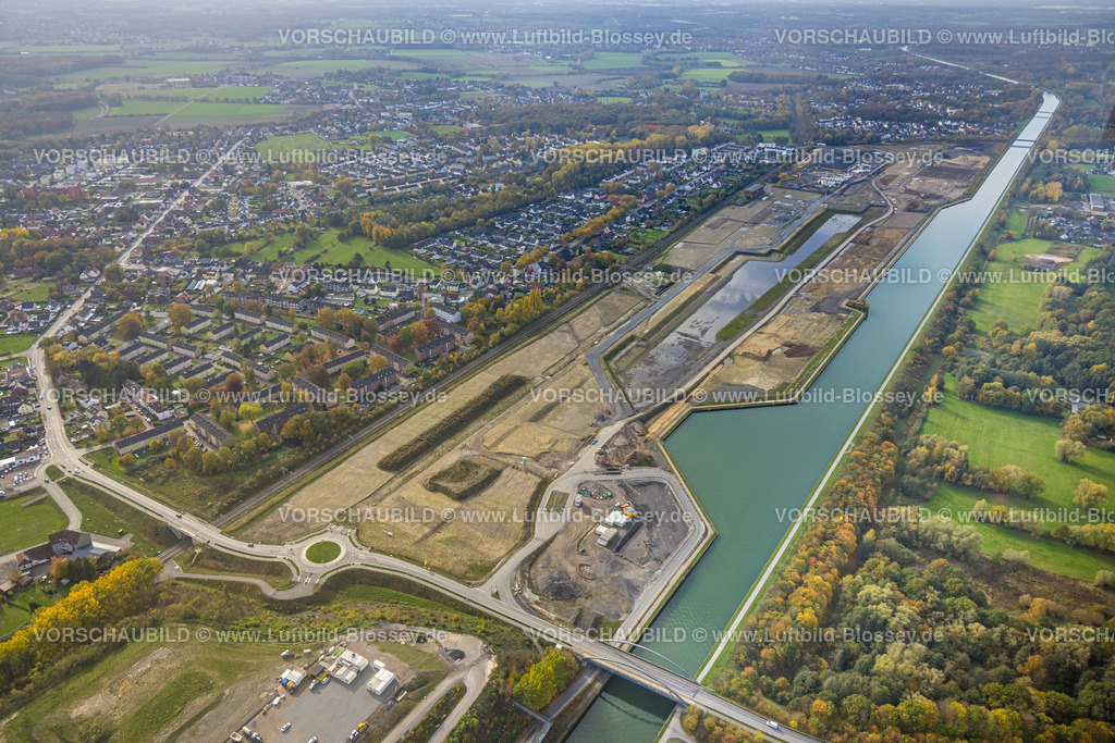 Bergkamen221013282 | Luftbild, Wasserstadt Aden, Baugebiet für geplantes Stadtquartier auf dem Gelände der ehemaligen Zeche Haus Aden, Datteln-Hamm-Kanal, Heil, Bergkamen, Ruhrgebiet, Nordrhein-Westfalen, Deutschland