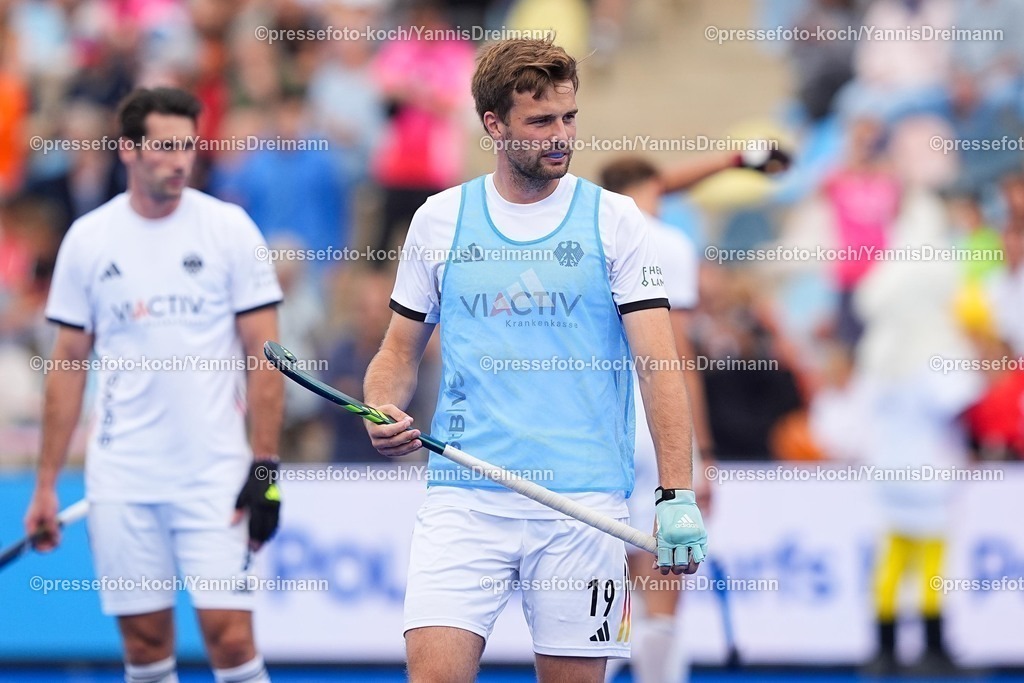 xydrx16082503008 | 16.08.2025, xydrx, Herren EuroHockey Championship 2025, Finale, Niederlande - Deutschland, Sparkassenpark Mönchengladbach: Justus Weigand (GER #19)