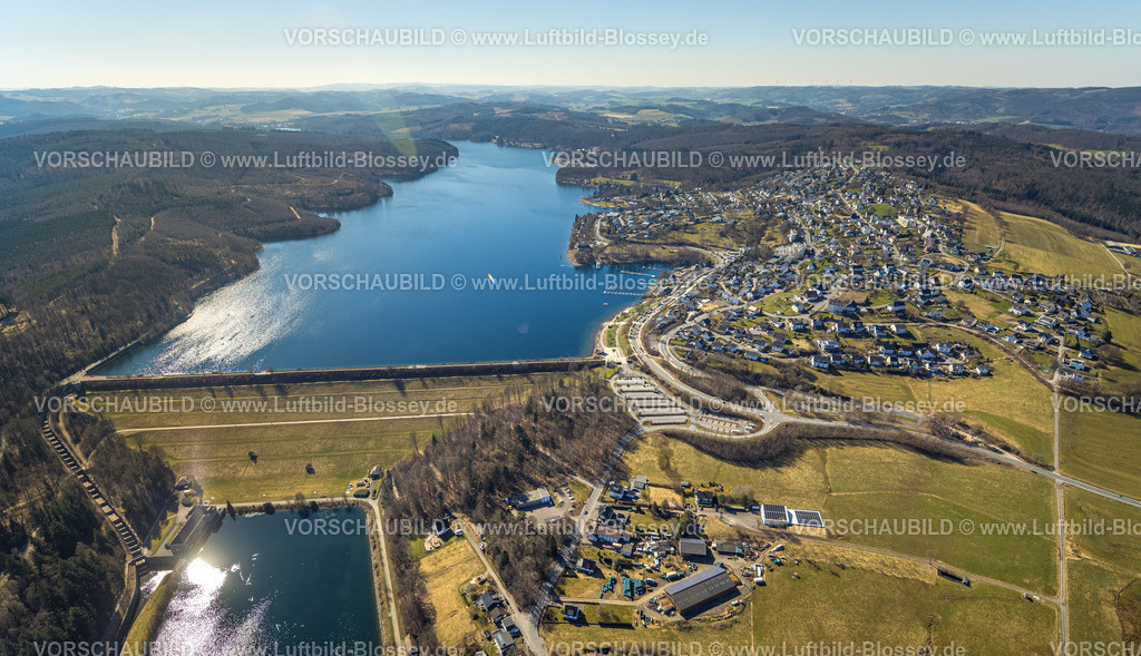 Sundern250304459 | Luftbild, Sorpesee mit Staumauer, Langscheid, Sundern, Sauerland, Nordrhein-Westfalen, Deutschland