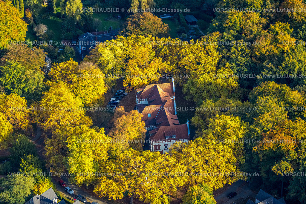 Gladbeck221005803 | Luftbild, Musikschule der Stadt Gladbeck, Bäume in Herbstfarben, Bernskamp, Rentfort, Gladbeck, Ruhrgebiet, Nordrhein-Westfalen, Deutschland